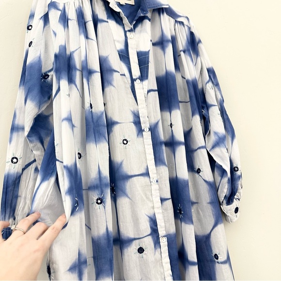 V De Vinster Cramp Tie Dye Dress Indigo/White Button-Down Placket - Picture 9 of 15